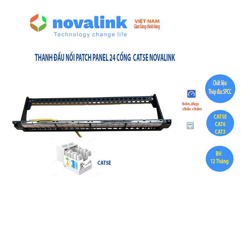 Thanh đấu nối Patch Panel 16 cổng, 24 cổng, 48 cổng Novalink, made in Taiwan - Hàng nhập khẩu chính hãng