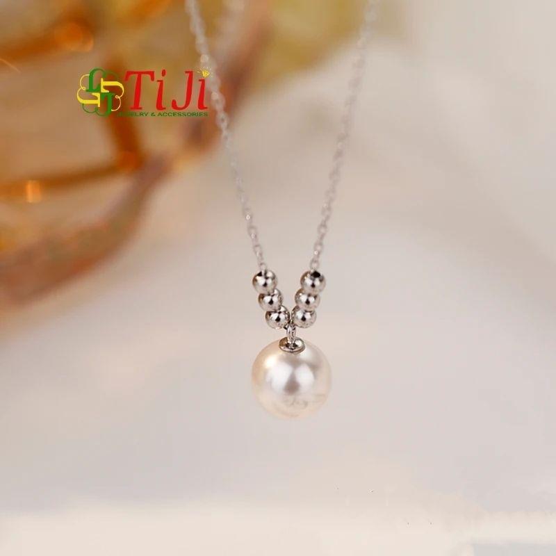 Dây chuyền nữ inox xỏ bi mặt ngọc trai nhân tạo đẹp thời trang không đen không gỉ sét