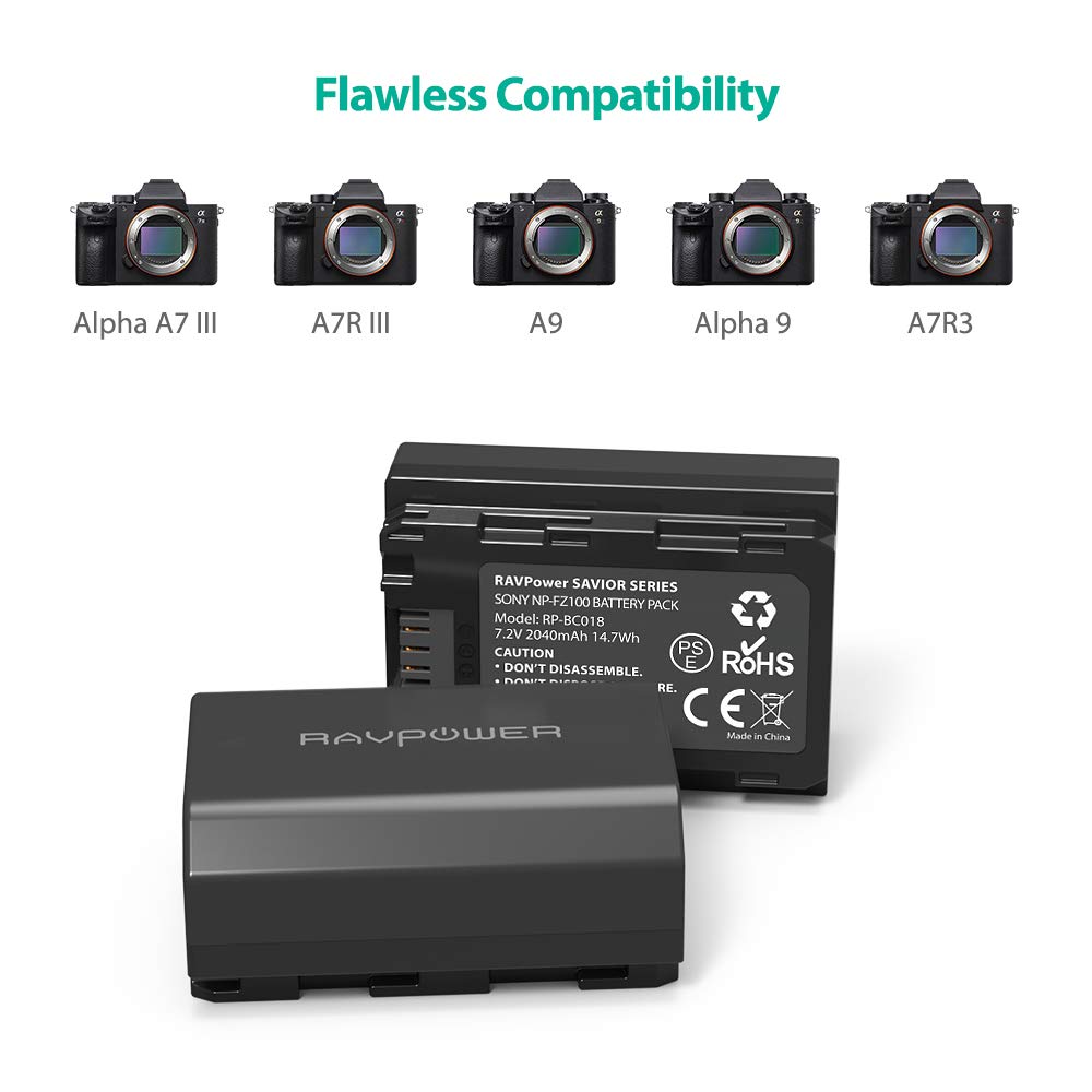Hình ảnh Bộ 2 Pin Và Sạc Kép RAVPower Cho Sony FZ100 A9 A7III A7RIII A6600 - Hàng Nhập Khẩu