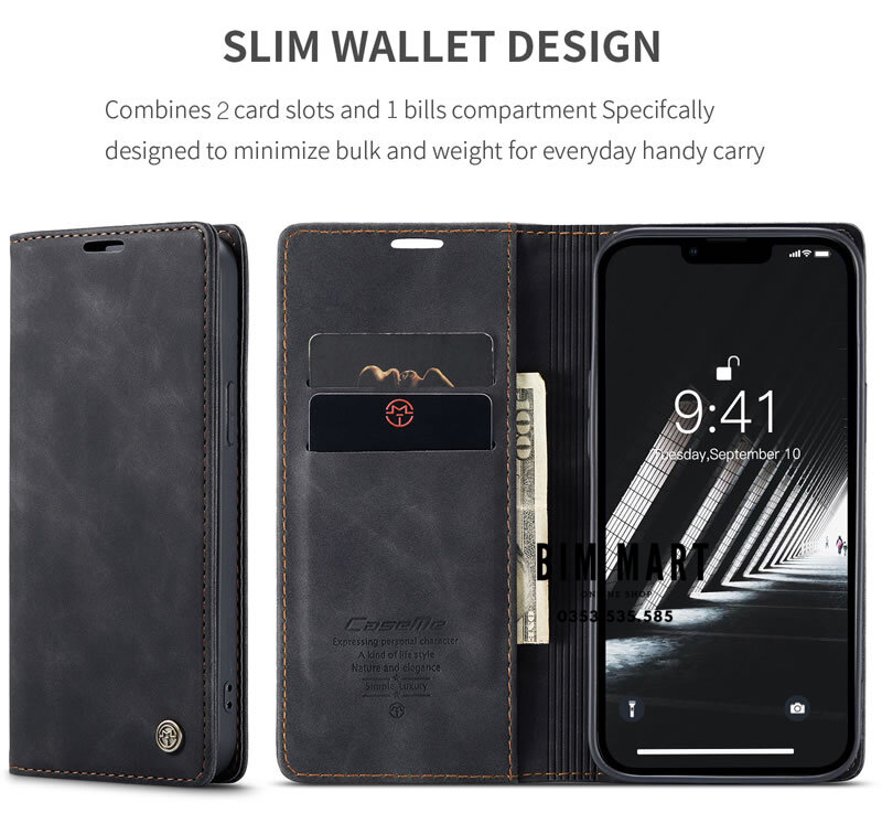 Bao da cao cấp dành cho iPhone 14 dạng ví chính hãng Caseme - Hàng Nhập Khẩu