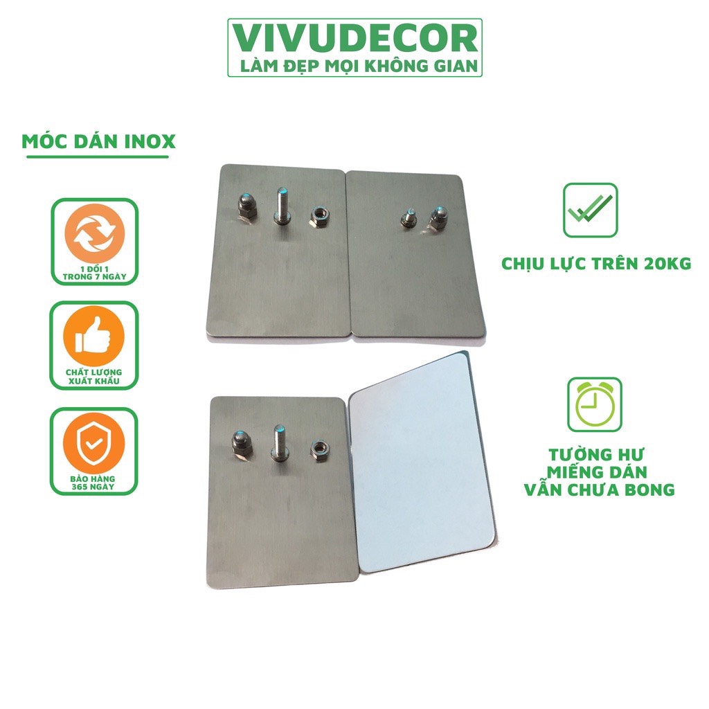 Móc Dán Tường Vivudecor Siêu Chịu Lực, Siêu Dính, Miếng Dán Tường Inox Có Ốc Vít Đa Năng 8x5 cm