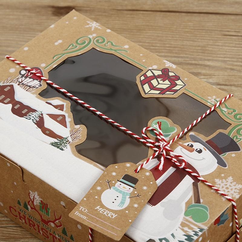 4/8/12pcs Christmas Cookie Boxes Bakery Gift Boxes Kraft Paper Box Christmas Candy Box