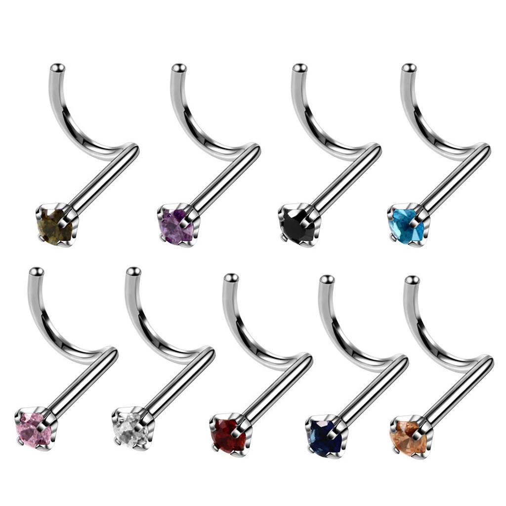 Multicolor Zircon Curved Nose Studs Bar Ring Body Piercing Jewelry 9Pcs 20g