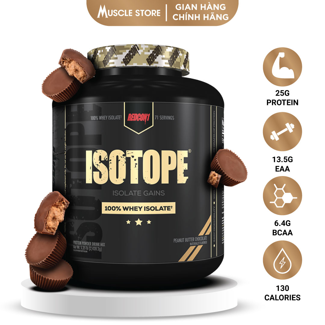 [Chính hãng] Redcon1 Isotope Whey Protein Isolate (71 Servings), Bổ Sung 25g Đạm, 13.5g EAA, 6.4g BCAA, Không Lactose, Hộp 2.4kg