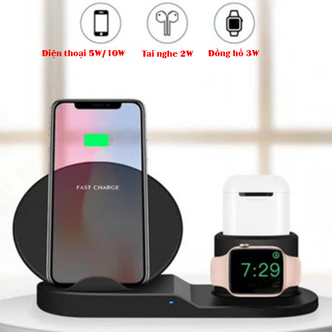 Đế Sạc Không Dây Đa Chức Năng Cho Apple Watch &amp; Iphone &amp; AirPods US03- Hàng chính hãng