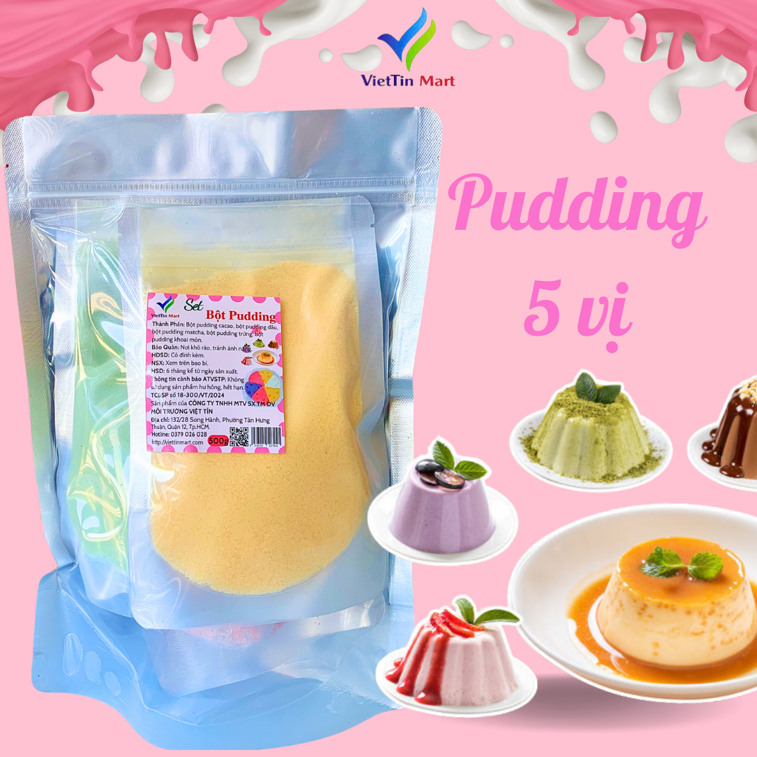 Set Làm Pudding Trứng, Dâu, Socola, Môn, Matcha VietTin Mart