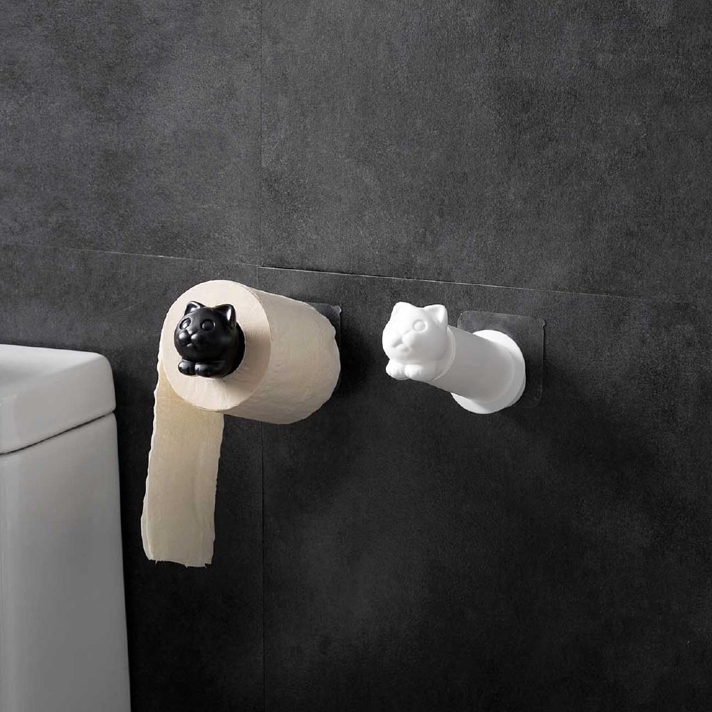 Giá treo cuộn giấy vệ sinh gắn tường khắc hình mèo ngộ nghĩnh thú vị