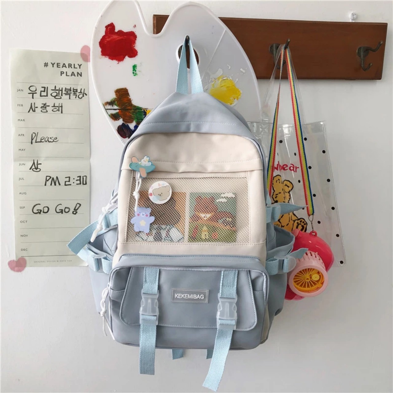 Ba lô, cặp học sinh kekemi chất dù pha lưới phong cách Hàn quốc tặng kèm 3 sticker BL 6622