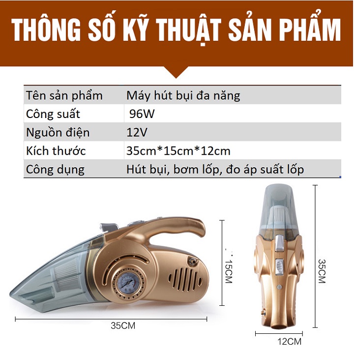 Máy Hút Bụi Ô Tô , Máy Hút Bụi Cầm Tay, Đa Năng, 4 Trong 1, Máy Hút Bụi Kiêm Bơm Lốp Ô Tô