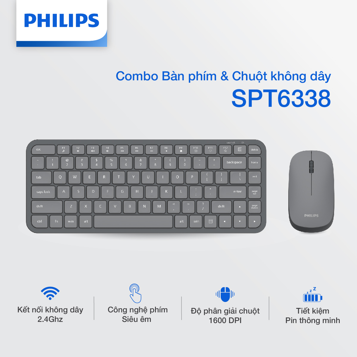 Combo Bàn phím và Chuột không dây Philips SPT6338 - Hàng chính hãng