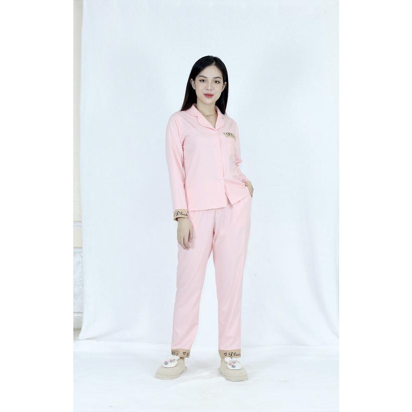 Bộ đồ bộ Pijama MÀU HỒNG PHẤN QUẦN DÀI TAY DÀI PHA CHỮ siêu lụa - Thoải Mái Nhẹ Nhàng co giãn nhẹ