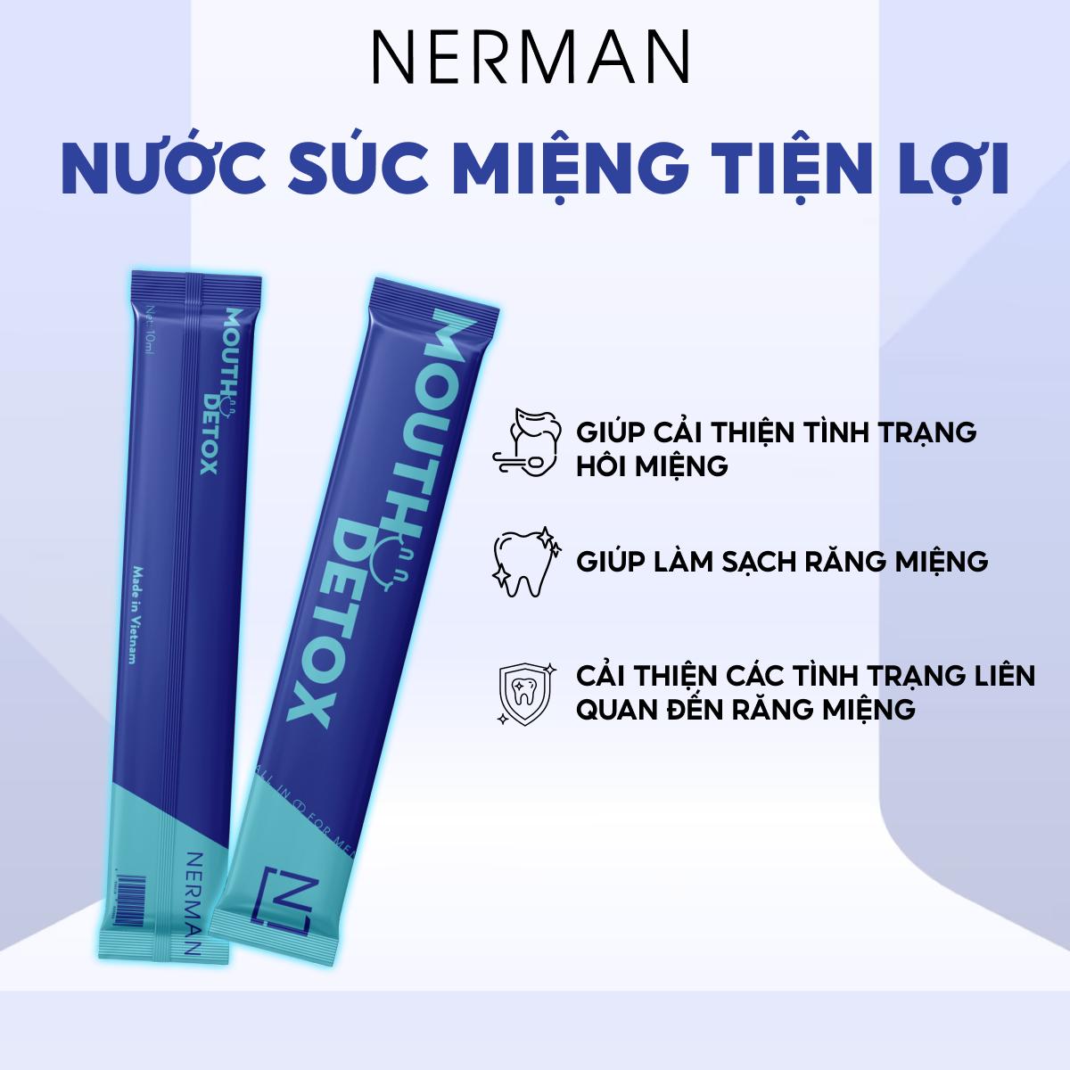 Combo Kiss Kit Nerman - Xịt thơm miệng Spray&amp;Kiss 10ml &amp; 10 gói Nước súc miệng dạng gói Mouth Detox 10ml/ gói [TẶNG 1 CẨM NANG TẬP HÔN