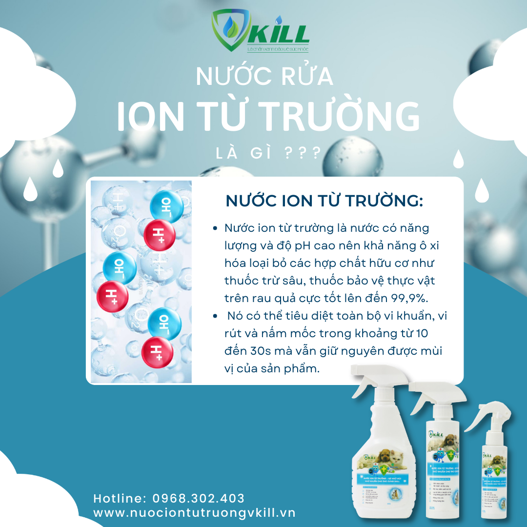 Nước rửa gia cầm và thủy hải sản thực phẩm tươi sống Vkill 500ml công nghệ Nhật Bản diệt 99,9% vi khuẩn với ion từ trường