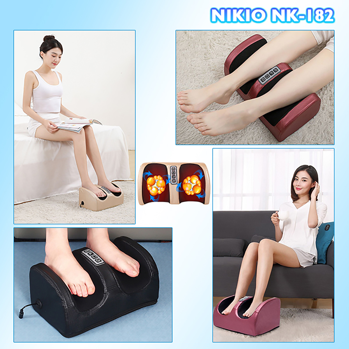 Máy massage lòng bàn chân, matxa bắp chân Nikio NK-182, mát xa bi xoay 360 độ và nhiệt hồng ngoại