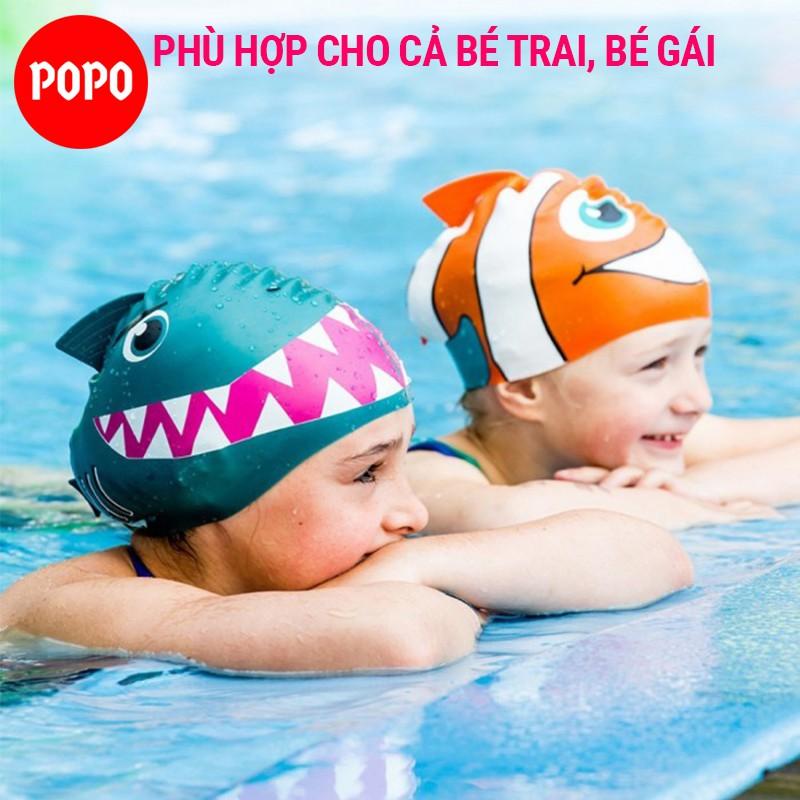 Nón bơi trẻ em hình ngộ nghĩnh POPO chất liệu mũ bơi silicone an toàn, cảm giác mềm mại khi đội cho bé