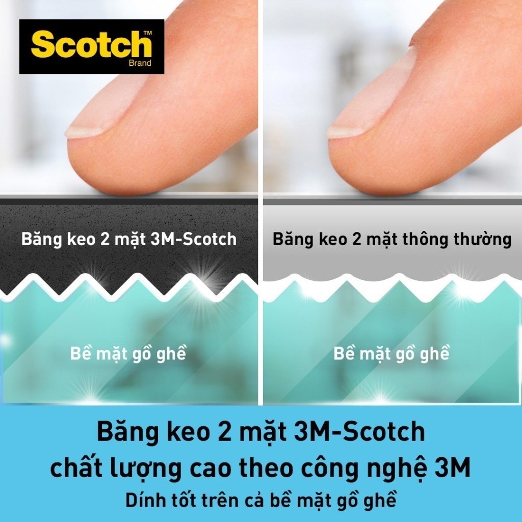 Băng dính hai mặt chịu lực trong suốt 3M Scotch 410-S19, 19mm x 1.5m, chịu trọng tải 3,3kg (1 cuộn)