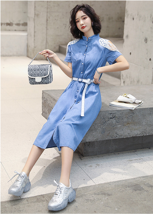 Đầm Jean Nữ Phối Ren Thời Trang