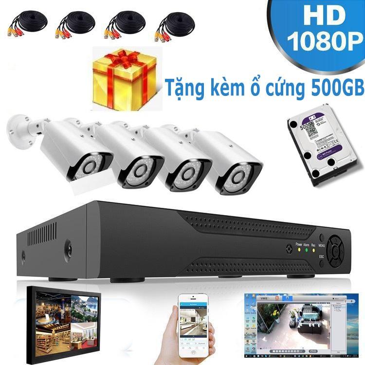 Bộ Kit Camera AHD 4 Kênh 2.0Mp Full HD Kèm ổ cứng 500GB