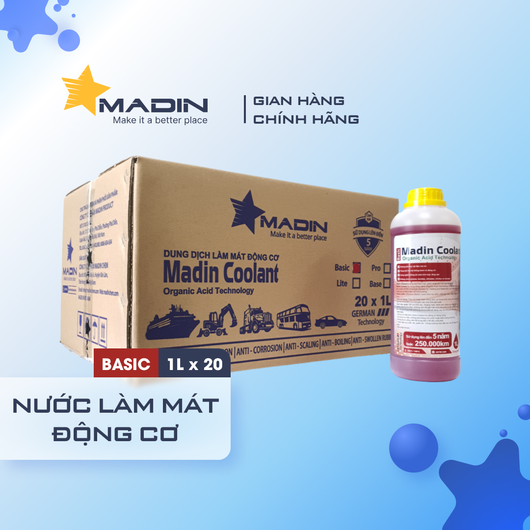 [Thùng] Dung Dịch Làm Mát ô tô, xe máy, Động Cơ Madin Coolant Basic 50%  Mono Ethylen Glycol