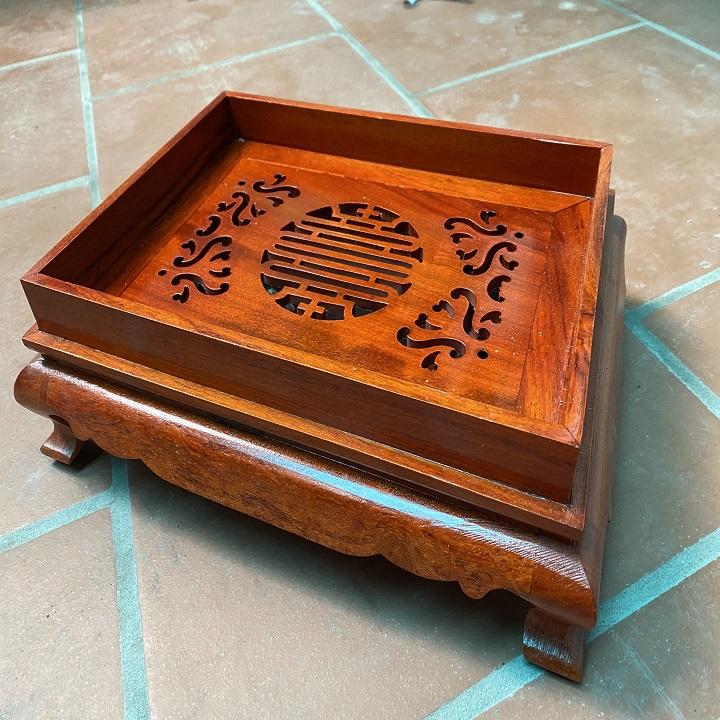 Khay trà trơn chân cuốn gỗ hương cao cấp