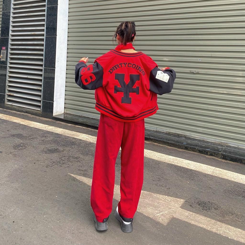 Áo khoác DirtyCoins Embroidered Varsity Jacket - Red/Black