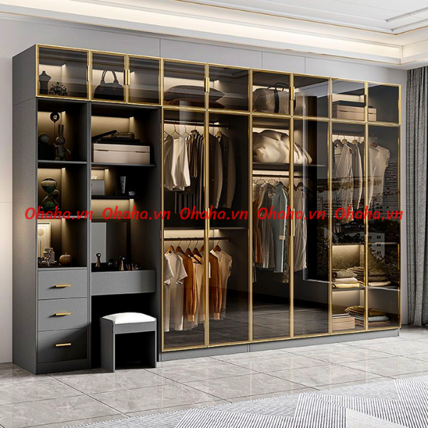 [ Miễn phí vận chuyển &amp; lắp đặt]  Tủ quần áo cánh kính Ohaha có kèm đèn led - TCK003