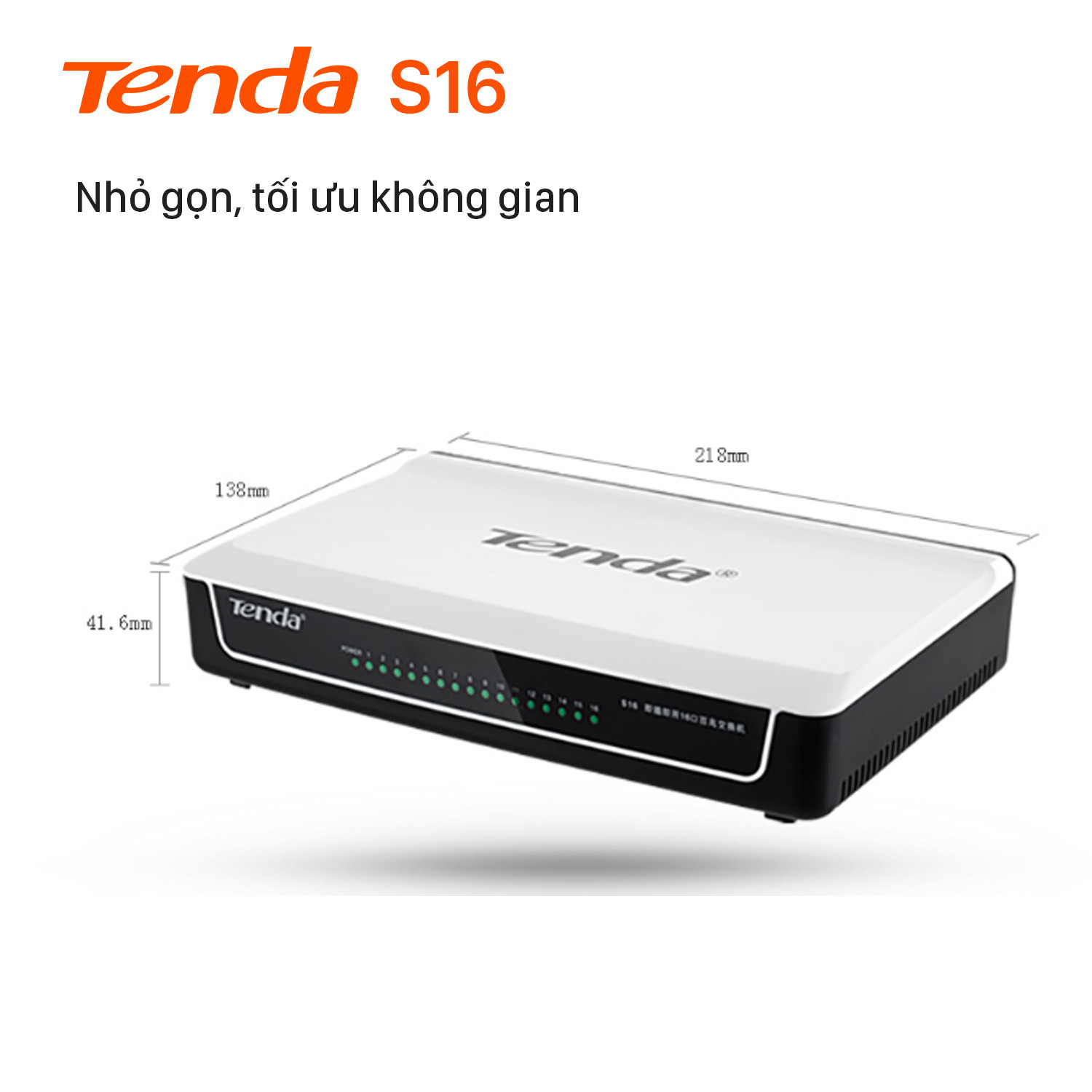 Tenda Bộ chia mạng Switch S16 16 cổng Ethernet 100Mbps - Hàng Chính Hãng