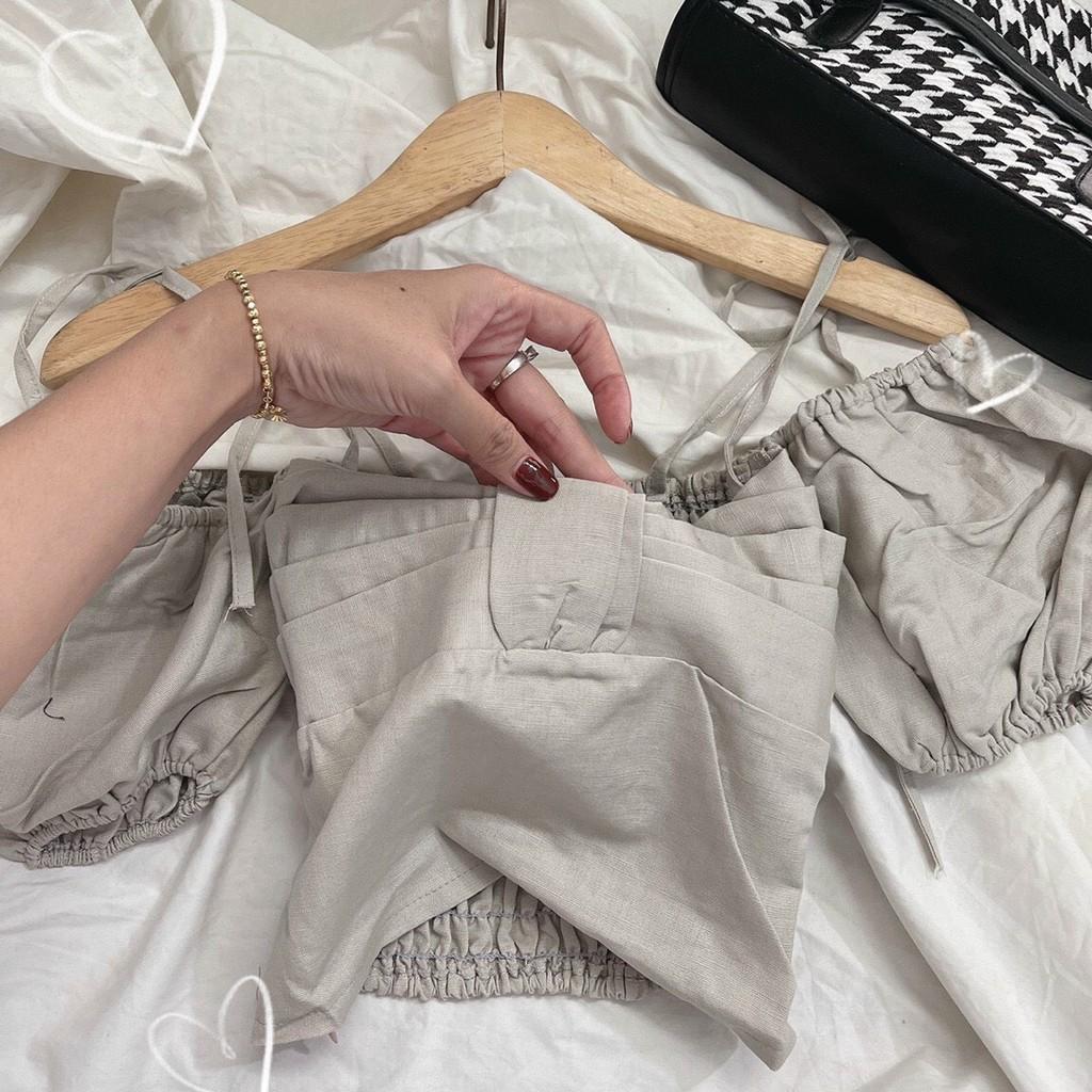 Áo Croptop 2 Dây Tay Bồng Nhún Lưng Áo 2 Dây Croptop Tay Bông Nhún Lưng LANI SHOP