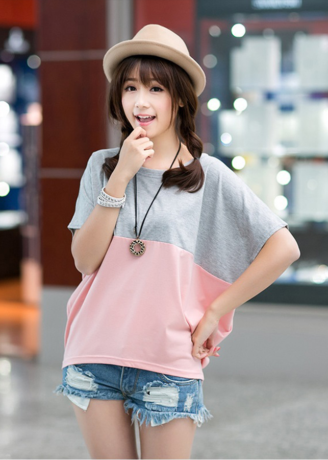 Áo nữ tay cánh rơi phối màu a14