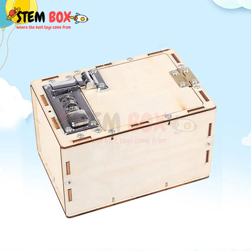 Đồ chơi trí tuệ bộ lắp ghép két sắt mini bằng gỗ - Trò chơi DIY STEM BOX