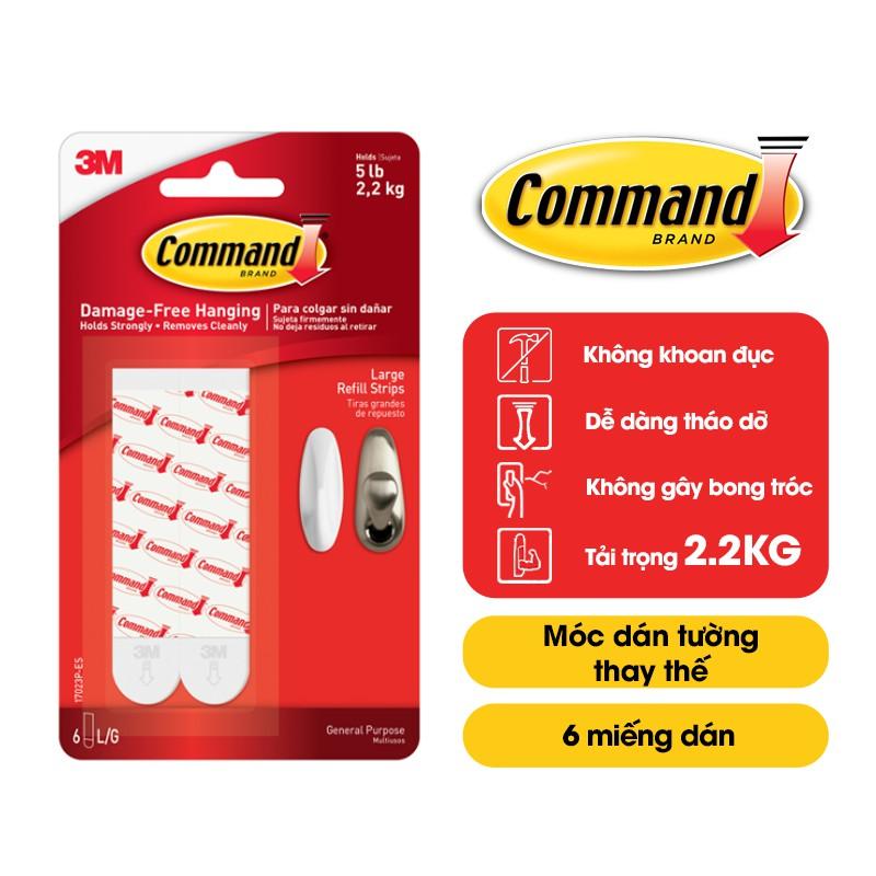 Bộ 6 Miếng keo dán thay thế Command 3M cỡ lớn chịu lực 2.2 kg - Dễ sử dụng, độ bền cao, bám cực chắc, tháo cực dễ 17023P