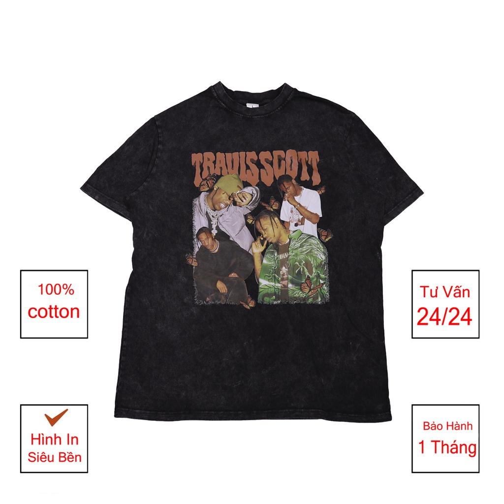 Áo thun loang đen nam nữ TRAVISSCOTT tay lỡ chất liệu 100% cotton cao cấp dáng unisex