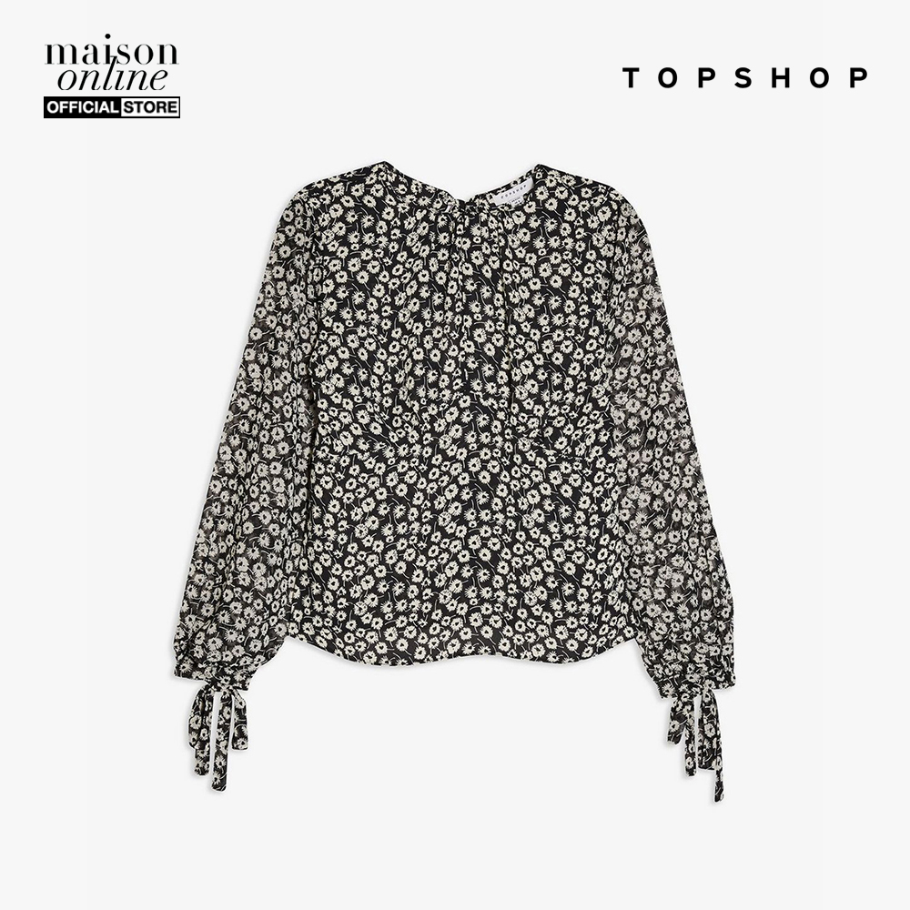 TOPSHOP - Áo kiểu nữ cổ tròn tay dài PETITE Black &amp; White 26B56RMON