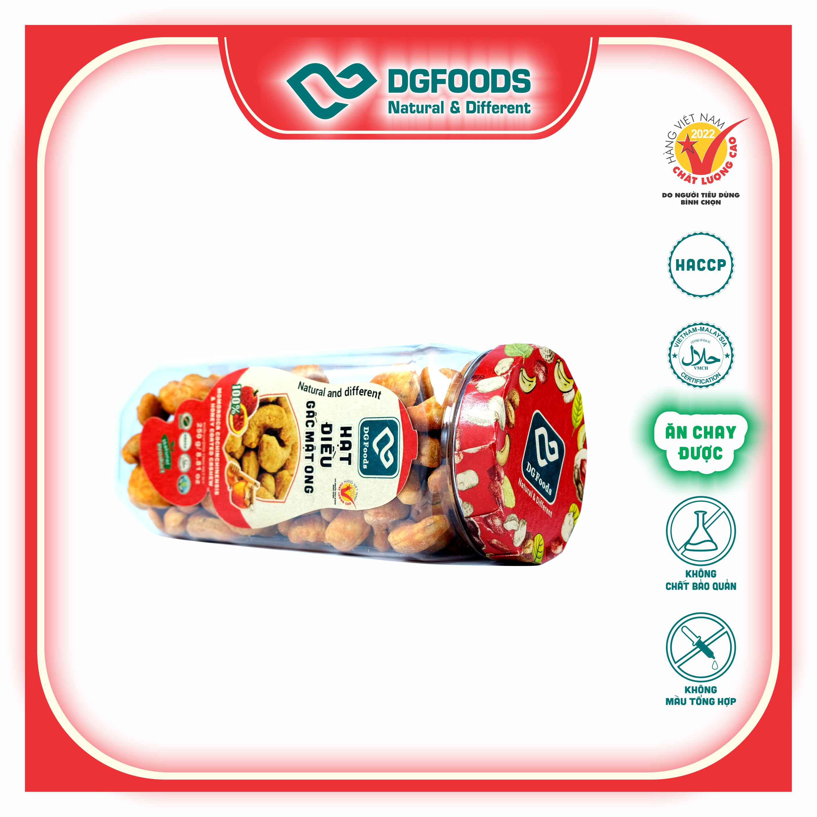 Hạt Điều Gấc Mật Ong DGfoods 250g/ Momordica cochinchinensis &amp; honey coated cashew/ HVNCLC, Haccp, Halal, Ăn chay, Ăn kiêng, Đặc sản Cần Thơ, Hạt điều bình phước