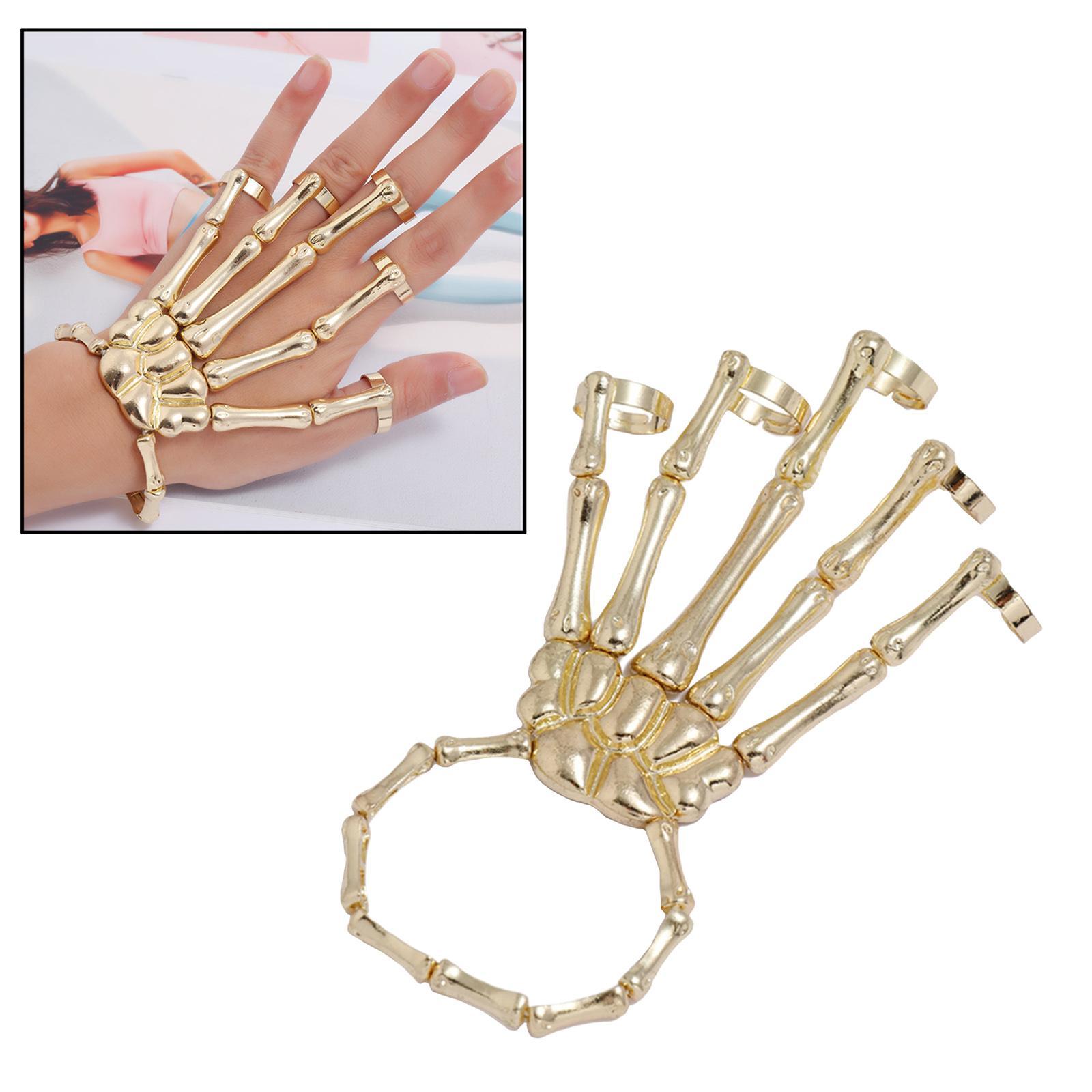 Skeleton Hand Bracelet with Rings Elasticity Wristband for Party