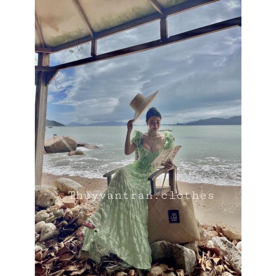 Đầm váy maxi khoét eo xốp mút ngực hồng xanh bơ trắng tay phồng Ivy.fashion đi biển dự tiệc dạo phố bigsize gợi cảm se