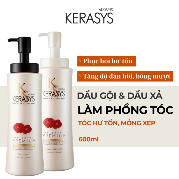 Dầu gội xả tinh dầu hoa trà đỏ giúp phục hồi và làm phồng tóc Kerasys Premium Red Camellia Hàn Quốc 600ml
