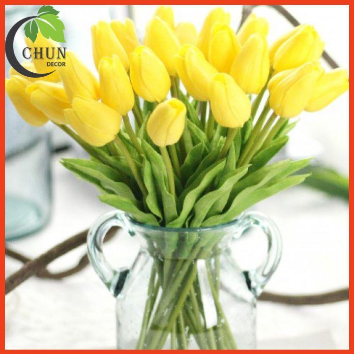 Hoa giả, bó hoa tulip cao su non mềm mịn như thật