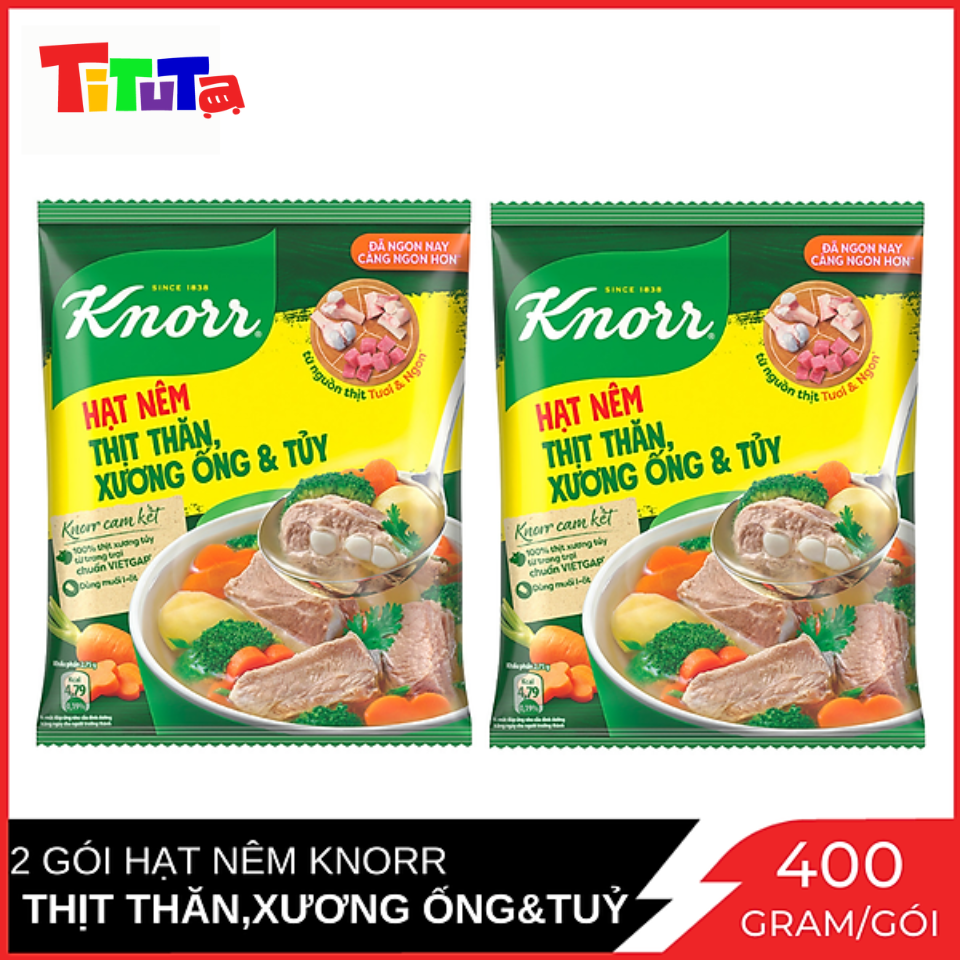 Combo 2 Gói Hạt Nêm Knorr Từ Thịt Thăn, Xương Ống Và Tủy Bổ Sung Vitamin A 400 Gram / Gói