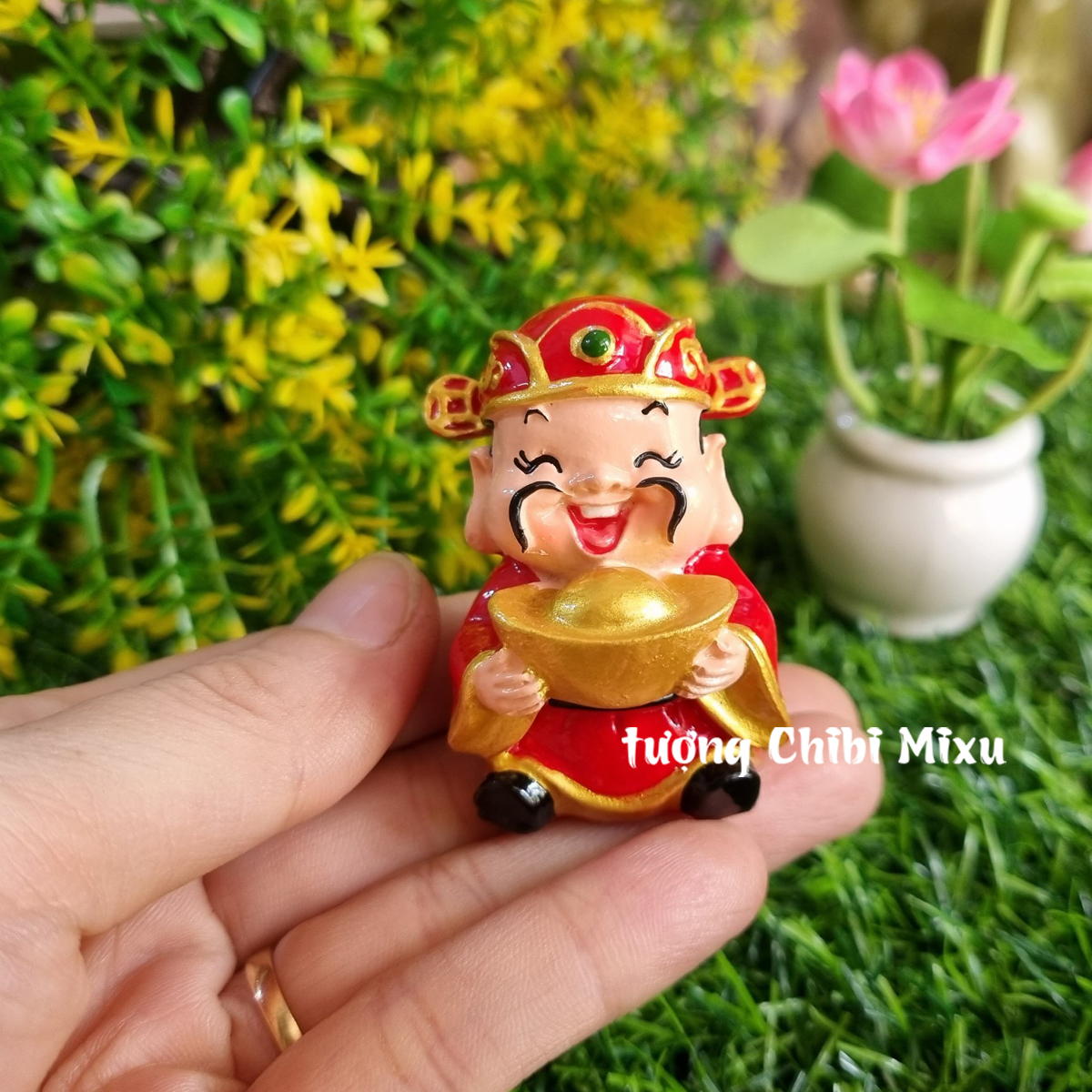 Bộ 03 tượng Thần Tài - Thần Tiền - Thổ Địa size 4cm