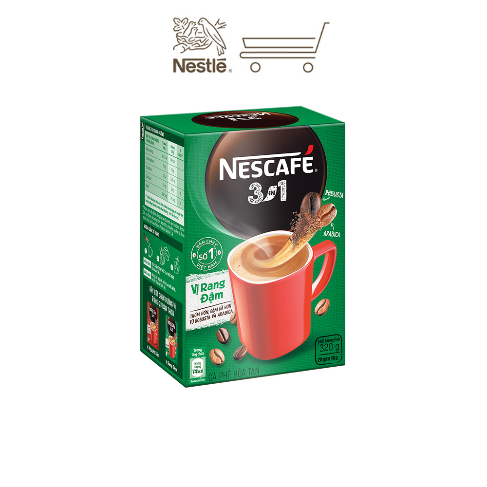 NESCAFÉ 3IN1 Công thức cải tiến - VỊ RANG ĐẬM Hộp 20 gói (20x16g)