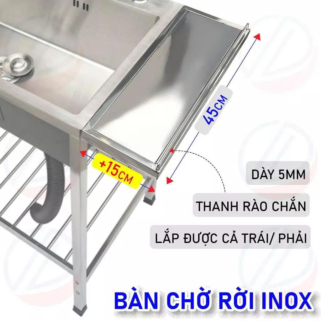 COMBO Chậu Rửa Chén Bát Có Kệ Chân Nhiều Kích Thước Lắp Thêm 2 Bàn Chờ Rộng Rãi - Gồm chậu, xi phông, kệ chân, 2 bàn rời