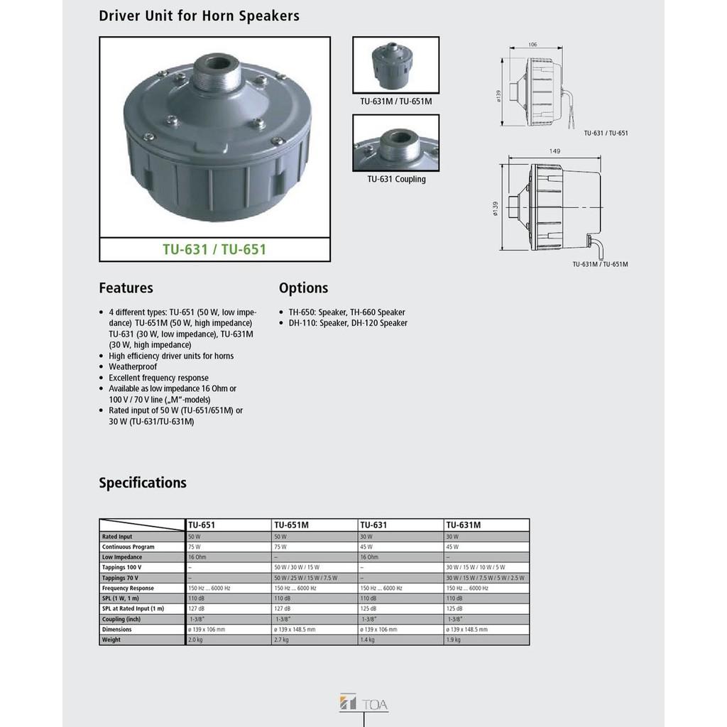 Củ loa nén 50W Toa TU-651 ( Loa rời )(Hàng chính hãng)