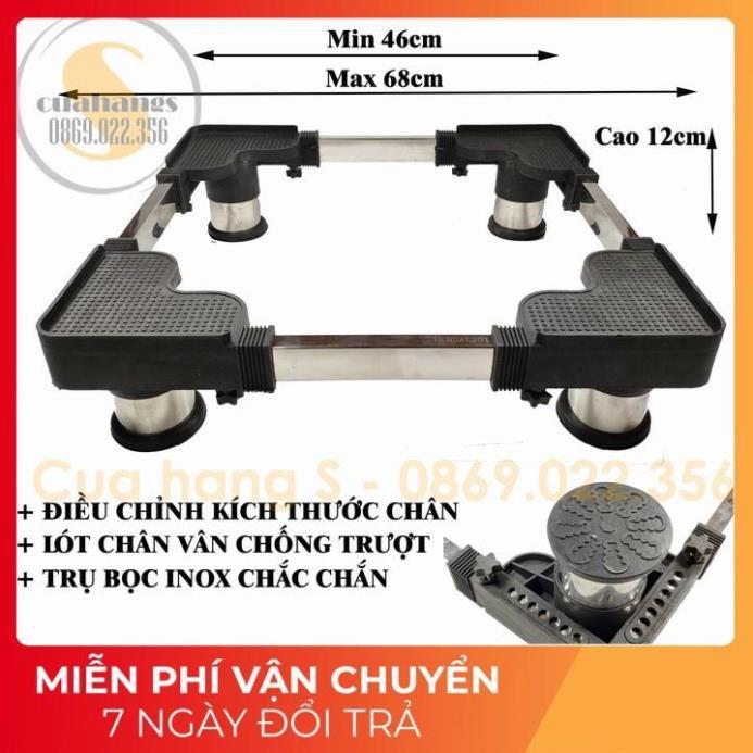 Chân máy giặt - Kệ máy giặt - Chân đế kê máy giặt tủ lạnh cao cấp chống rung trụ inox chắc chắn