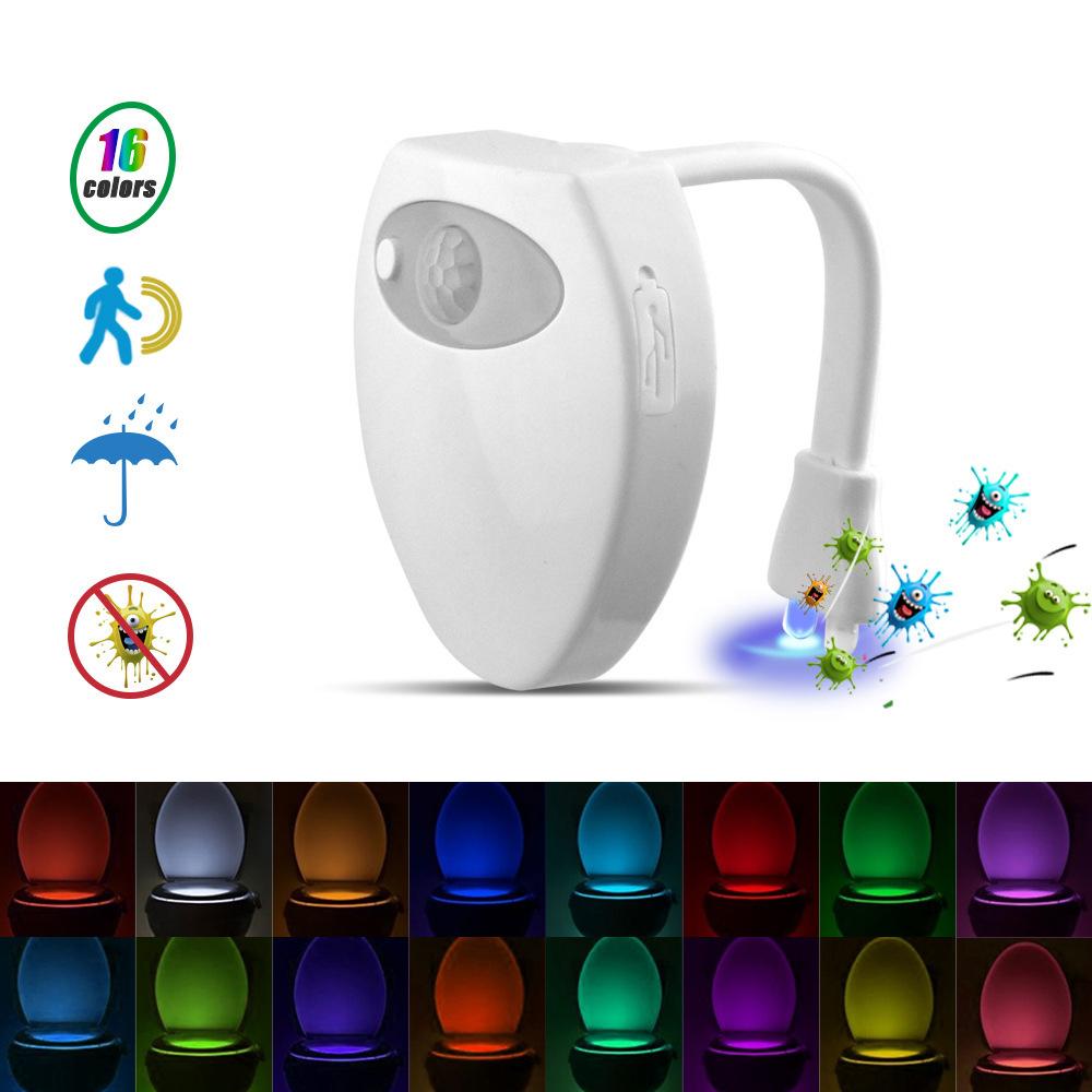 Đèn Led trong nhà vệ sinh 16 màu Cảm biến chuyển động thông minh Sạc USB với chức năng diệt khuẩn UV chống thấm nước