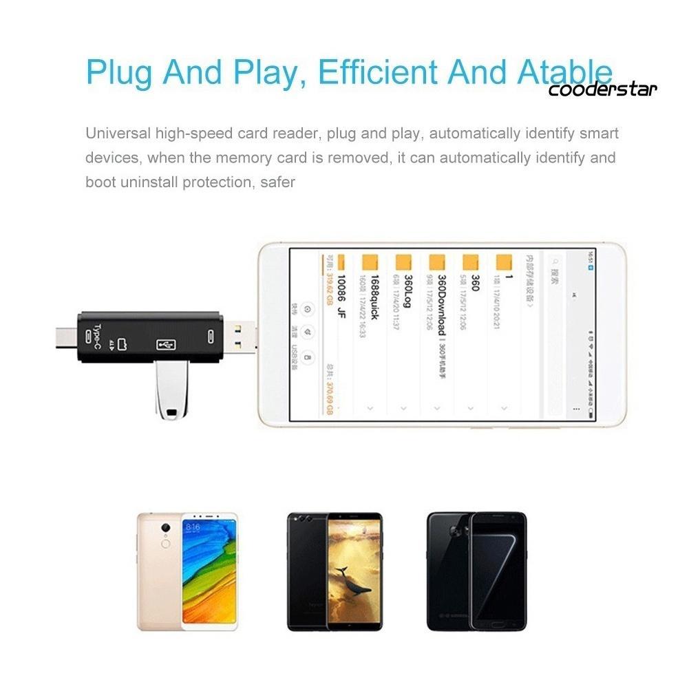 Đầu Đọc Thẻ Nhớ OTG Micro USB Type C TF 5 Trong 1 Đa Năng Cho Android Và Máy Tính Bàn