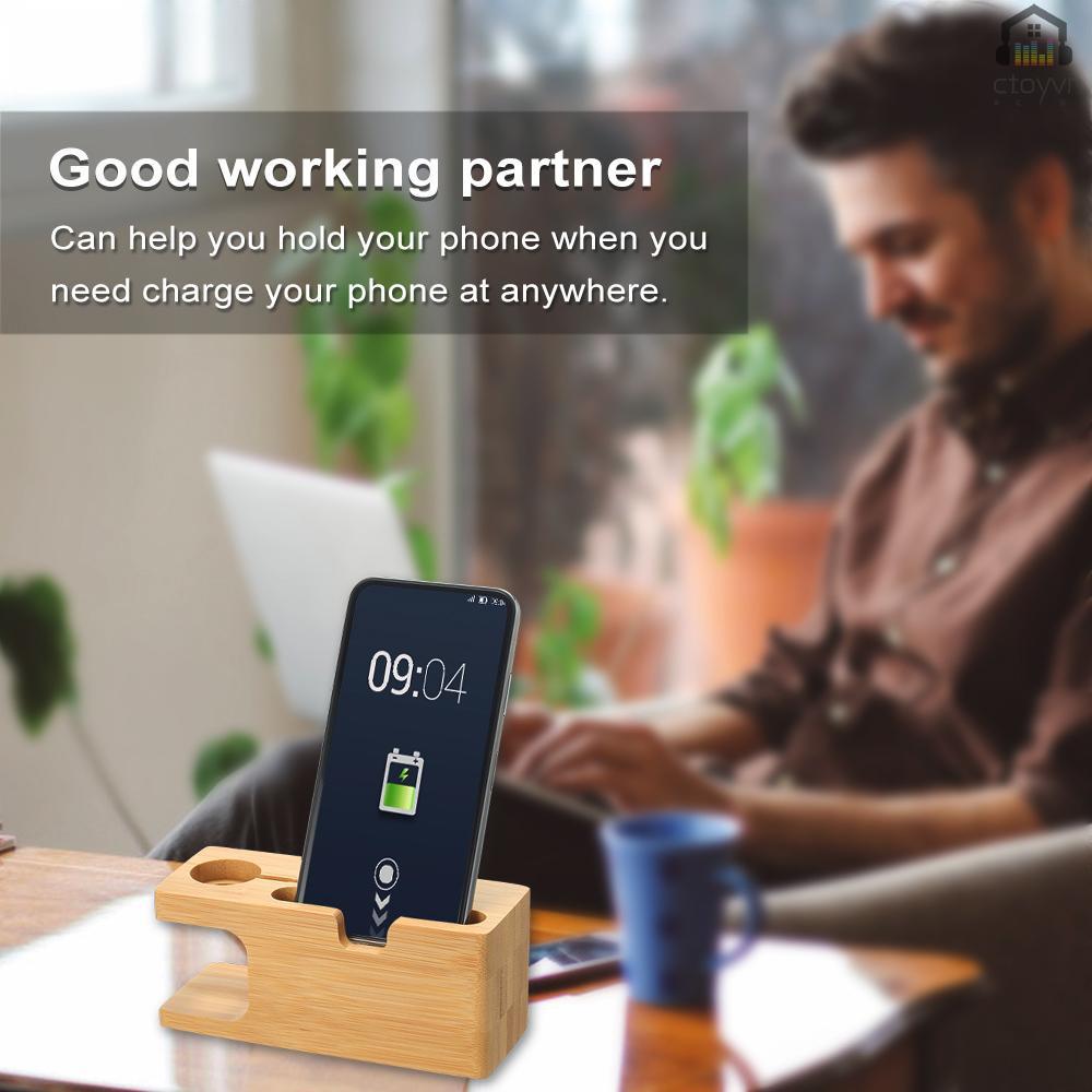 Đế sạc bằng tre để bàn cho đồng hồ thông minh iWatch iPhone