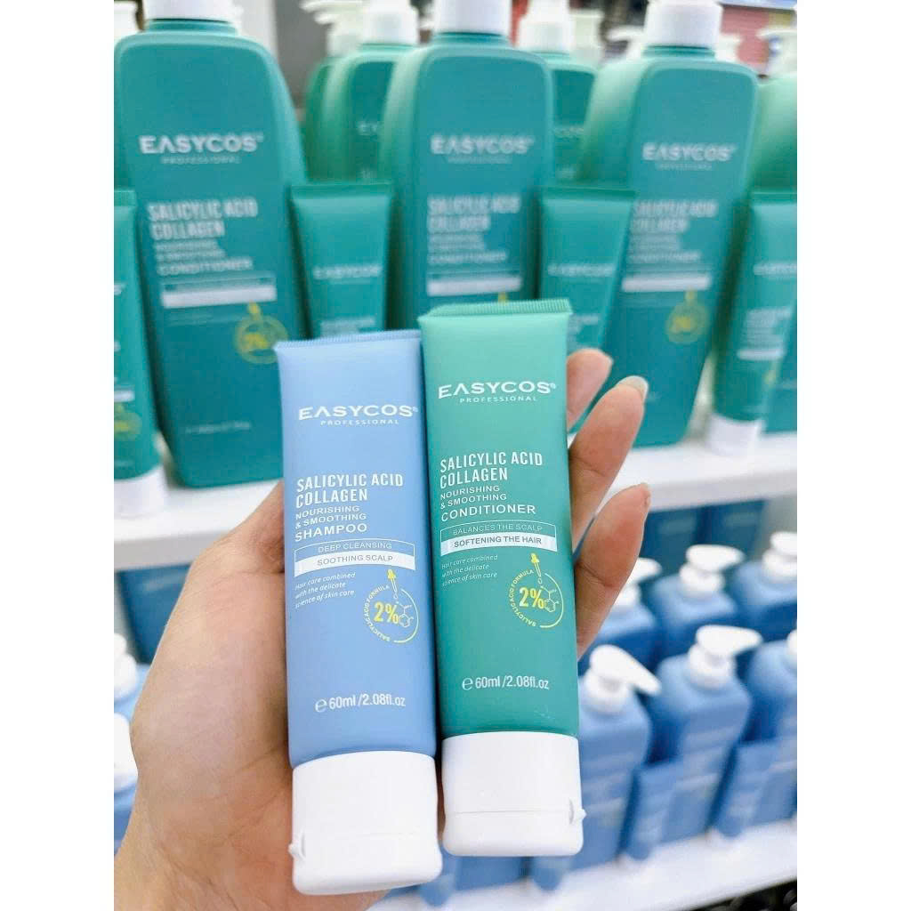 Combo gội xả EASYCOS 60ML dưỡng tóc, hương nước hoa giúp tóc chắc khỏe ngăn ngừa gãy rụng Salicylic Acid Collagen