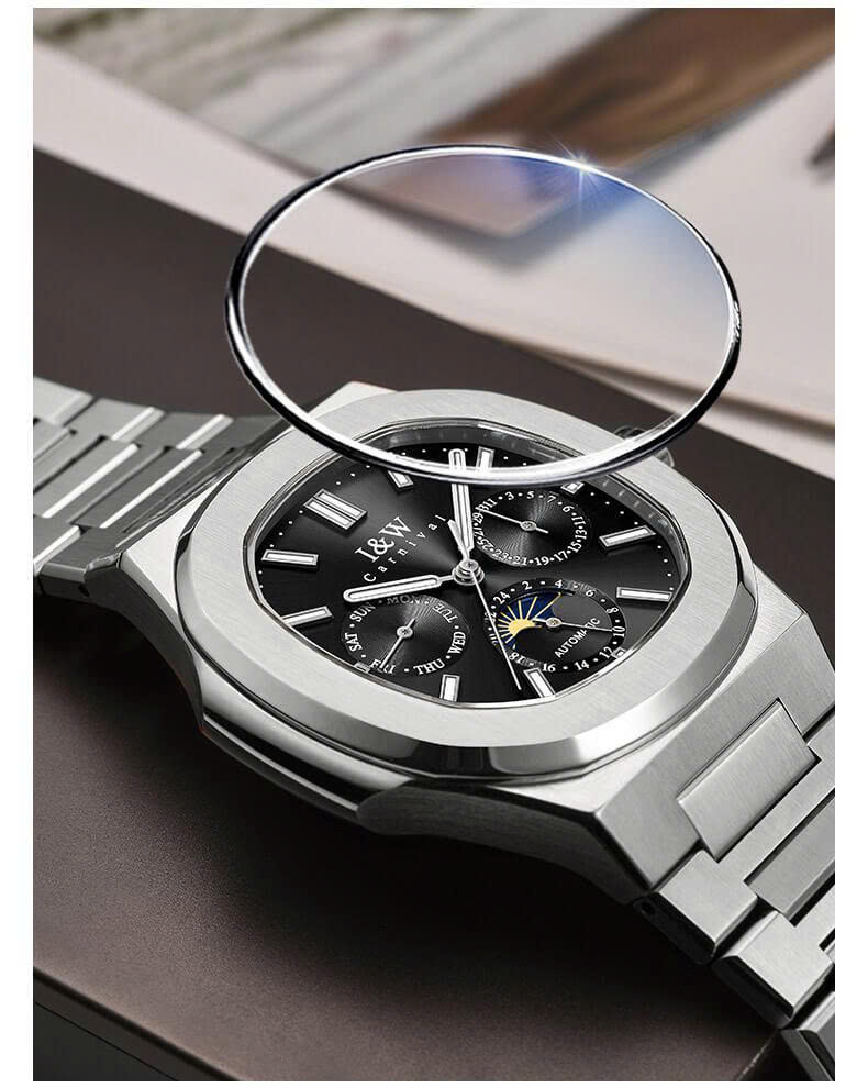 Đồng hồ nam chính hãng I&W CARNIVAL 55886G-2 mặt đen size mặt 42mm,kính sapphire ,chống nước 50m,dây thép không gỉ