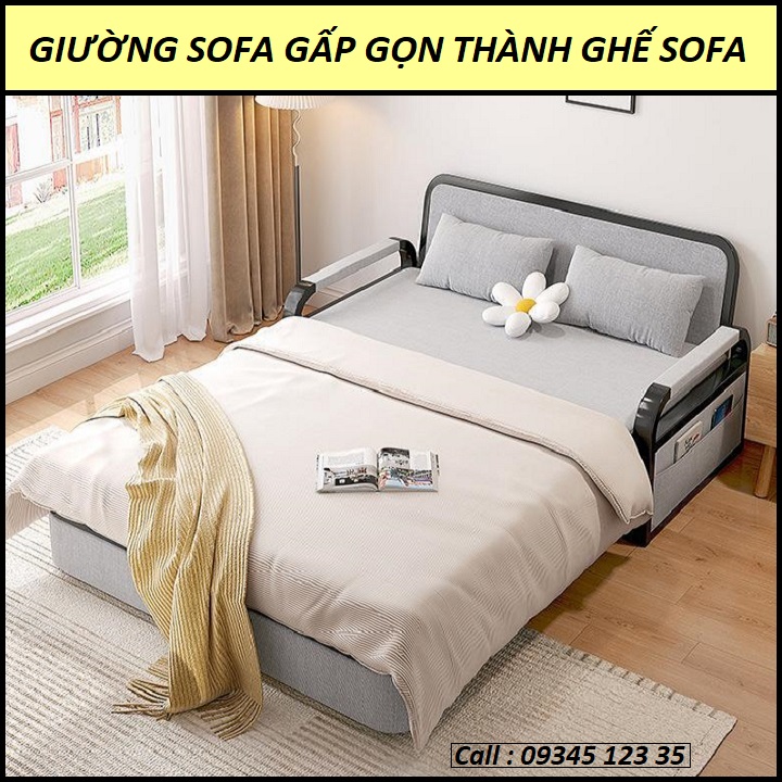 Giường ngủ sofa gấp gọn thành ghế sofa. Sofa giường đa năng có ngăn chứa đồ. Giường sofa thông minh. Tặng kèm 2 gối